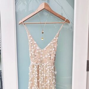 Altar'd State elegant Caledonia Lace Floral Dress with Gold and White Accents